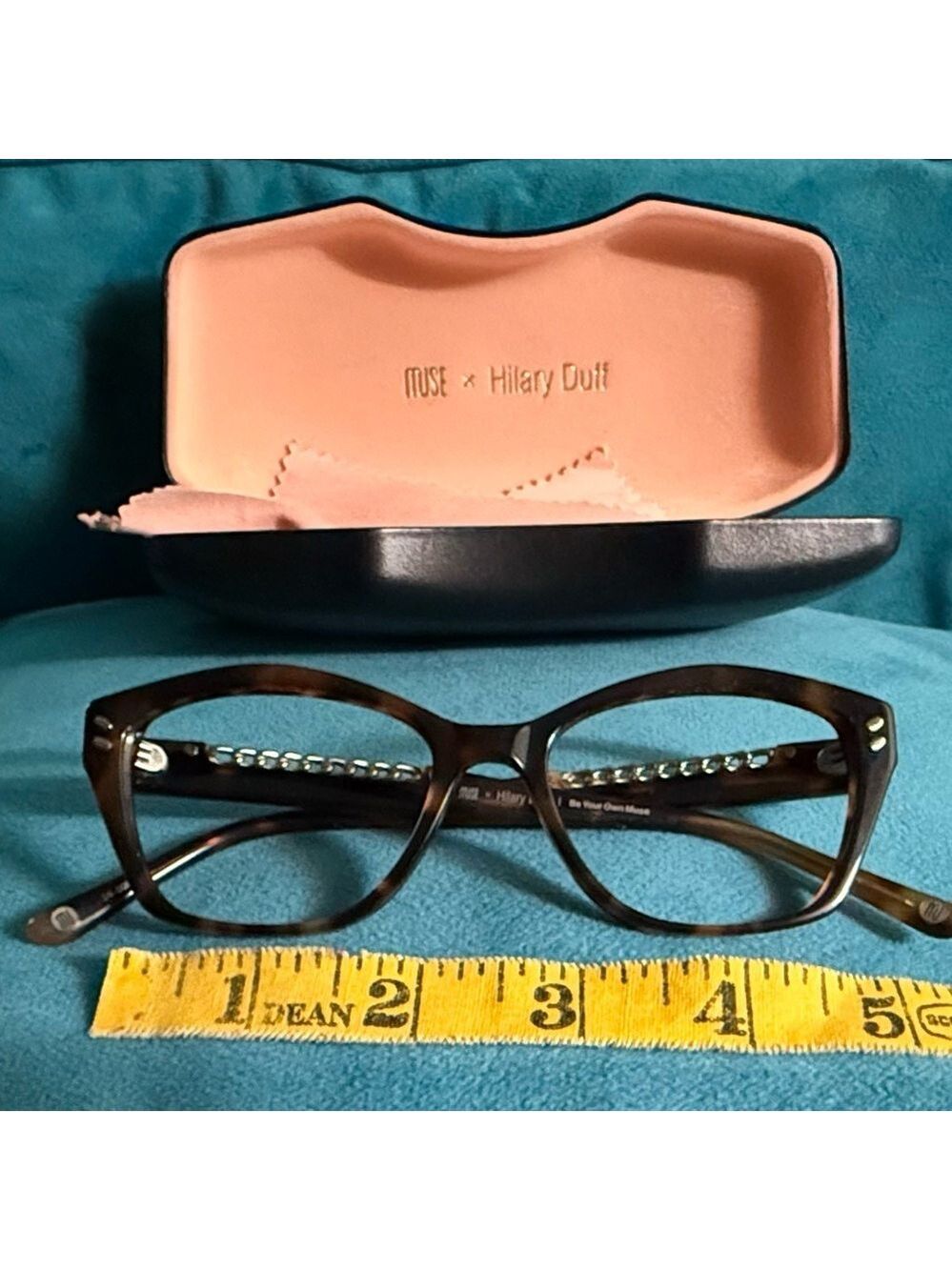 MUSE x Hilary Duff Brown Tortoise Shell Cat Eye Eyeglasses Embellished Temple - Picture 10 of 17